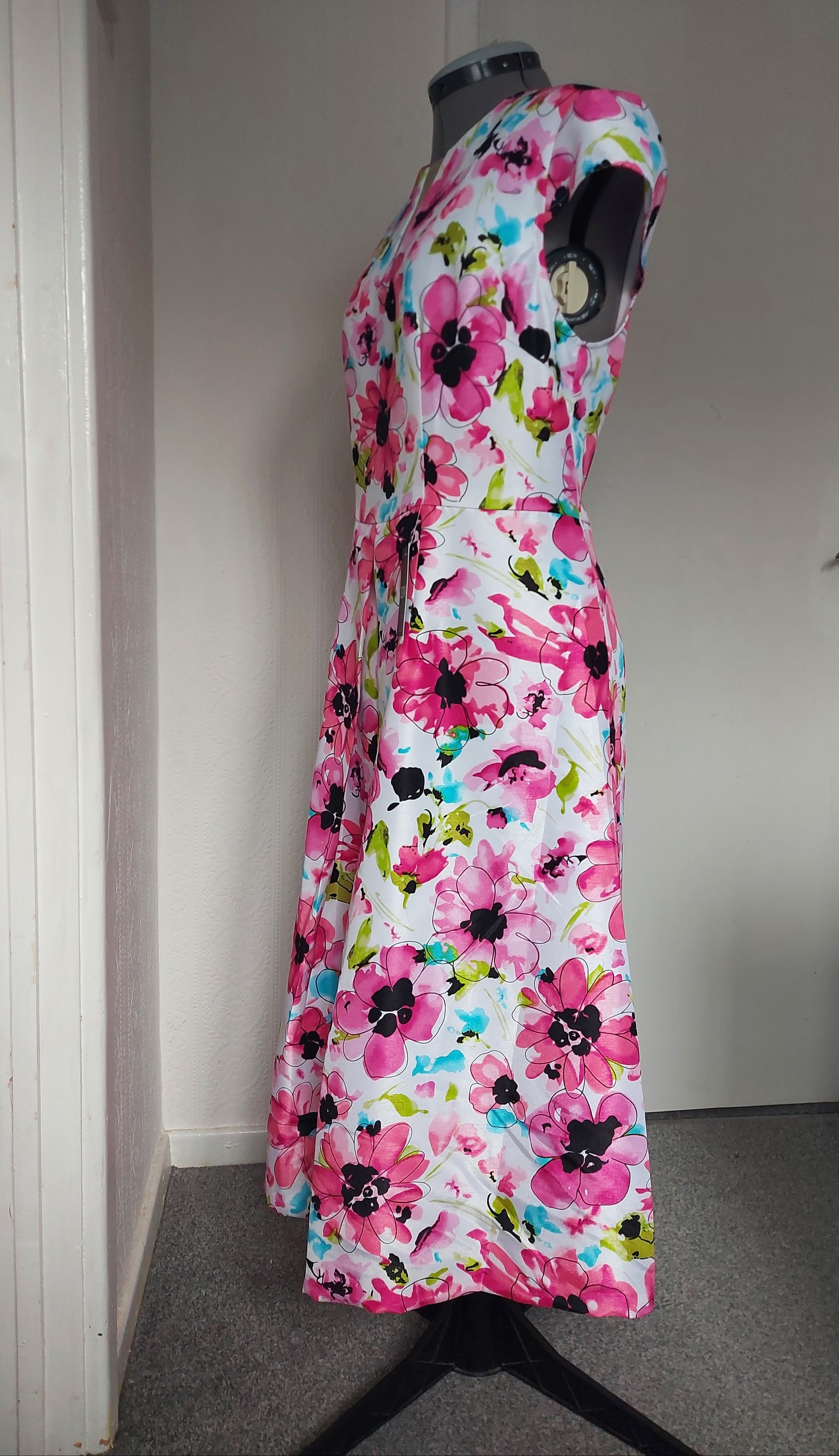 Floral Pink Cape Sleeve A-Line Dress