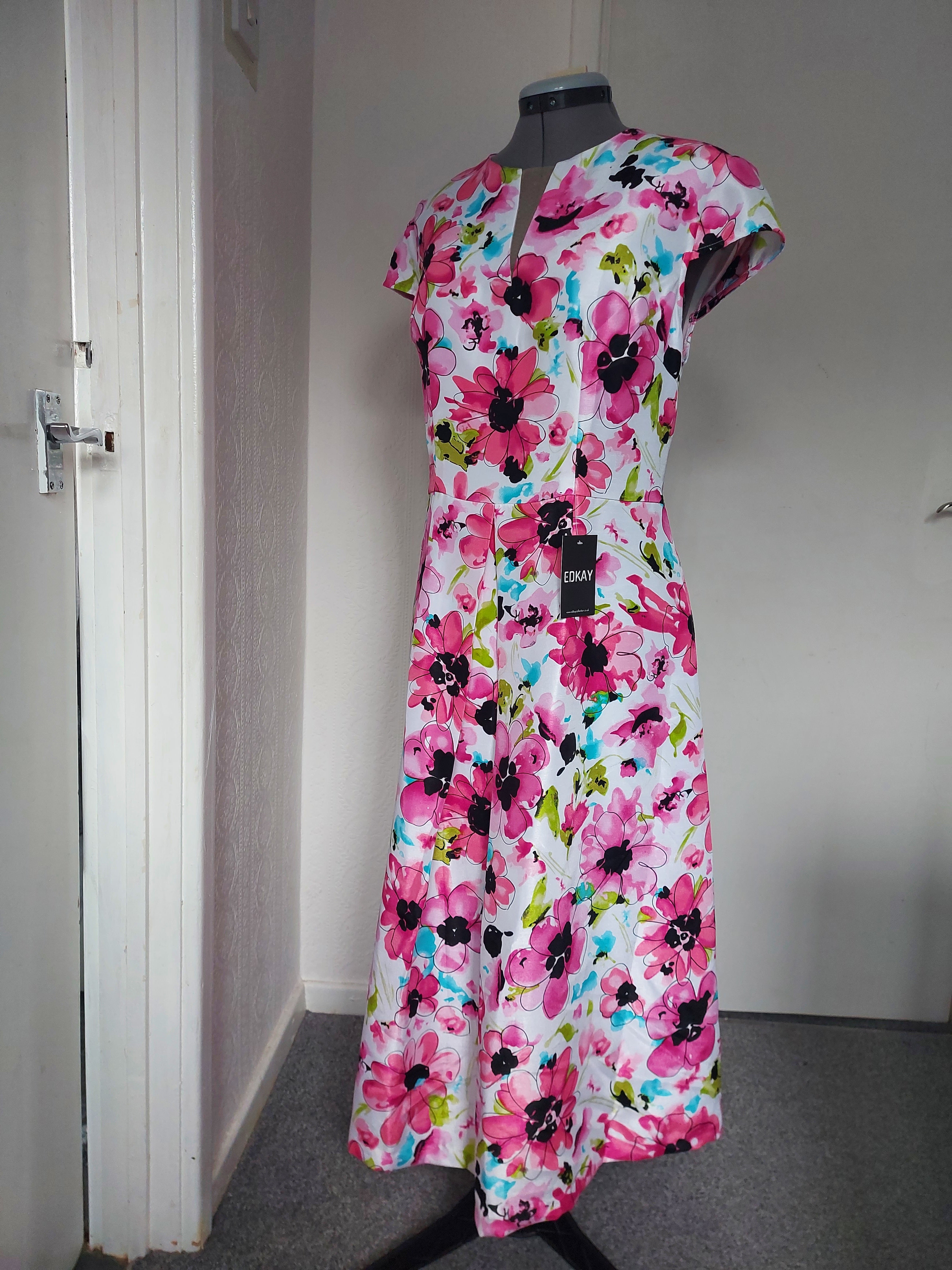 Floral Pink Cape Sleeve A-Line Dress