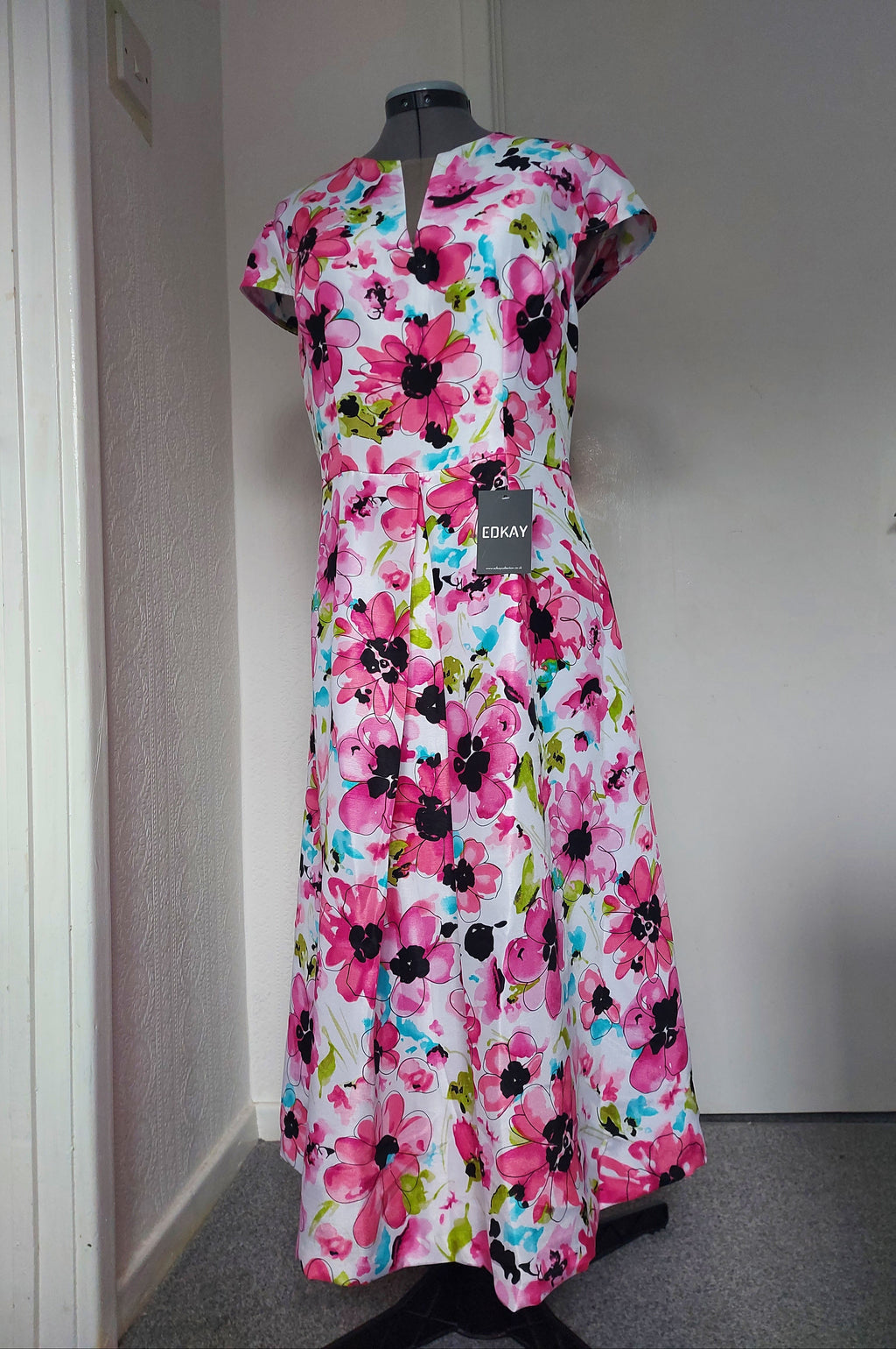 Floral Pink Cape Sleeve A-Line Dress