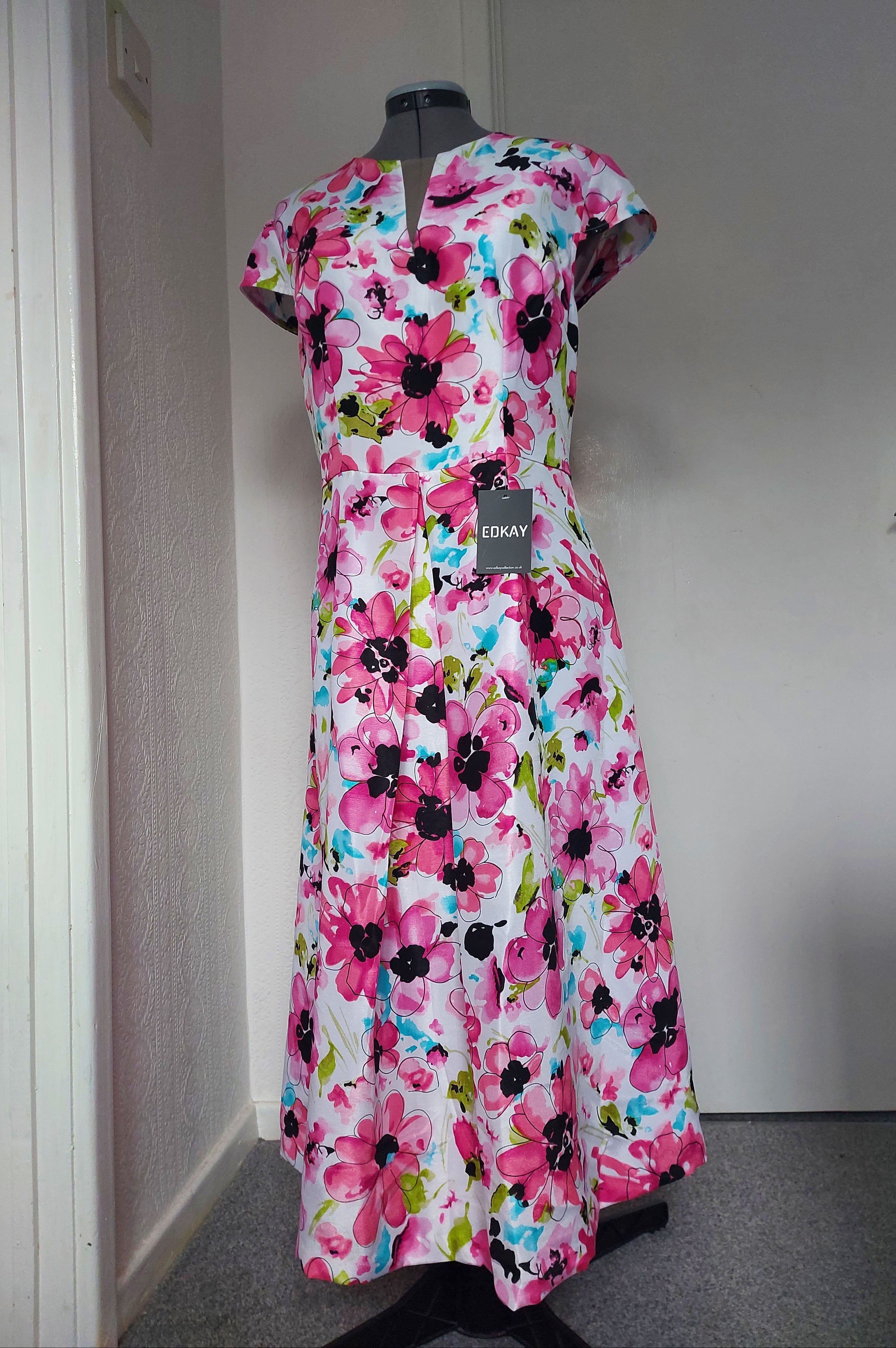 Floral Pink Cape Sleeve A-Line Dress