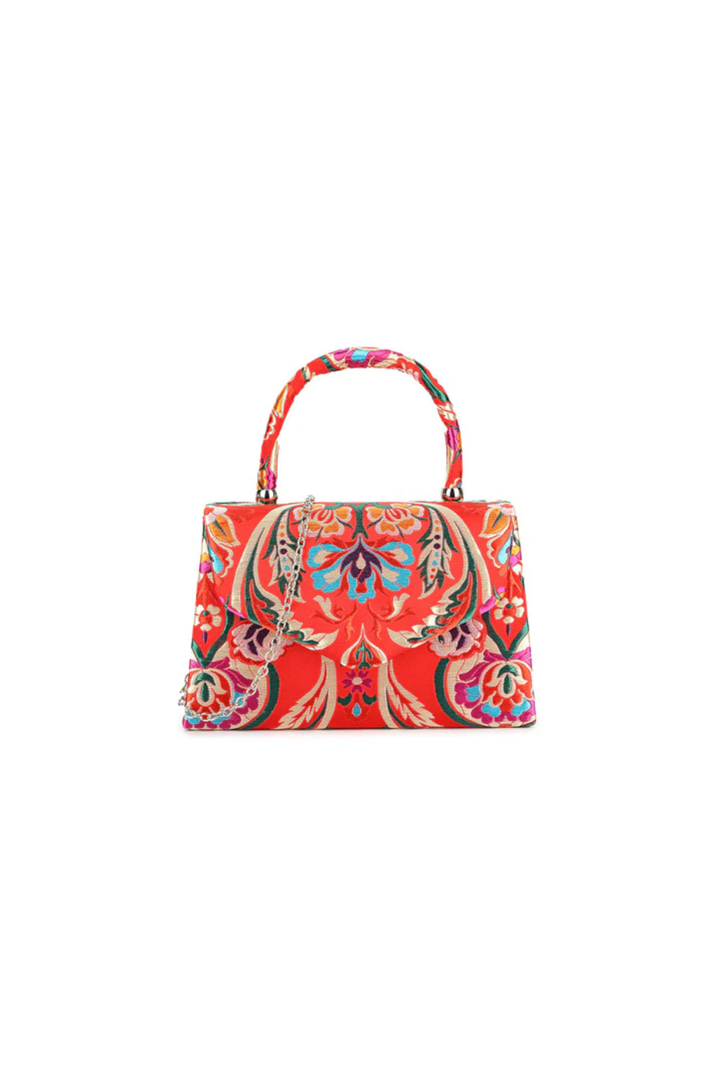 Red Floral Satin Small Top Handle Bag-0