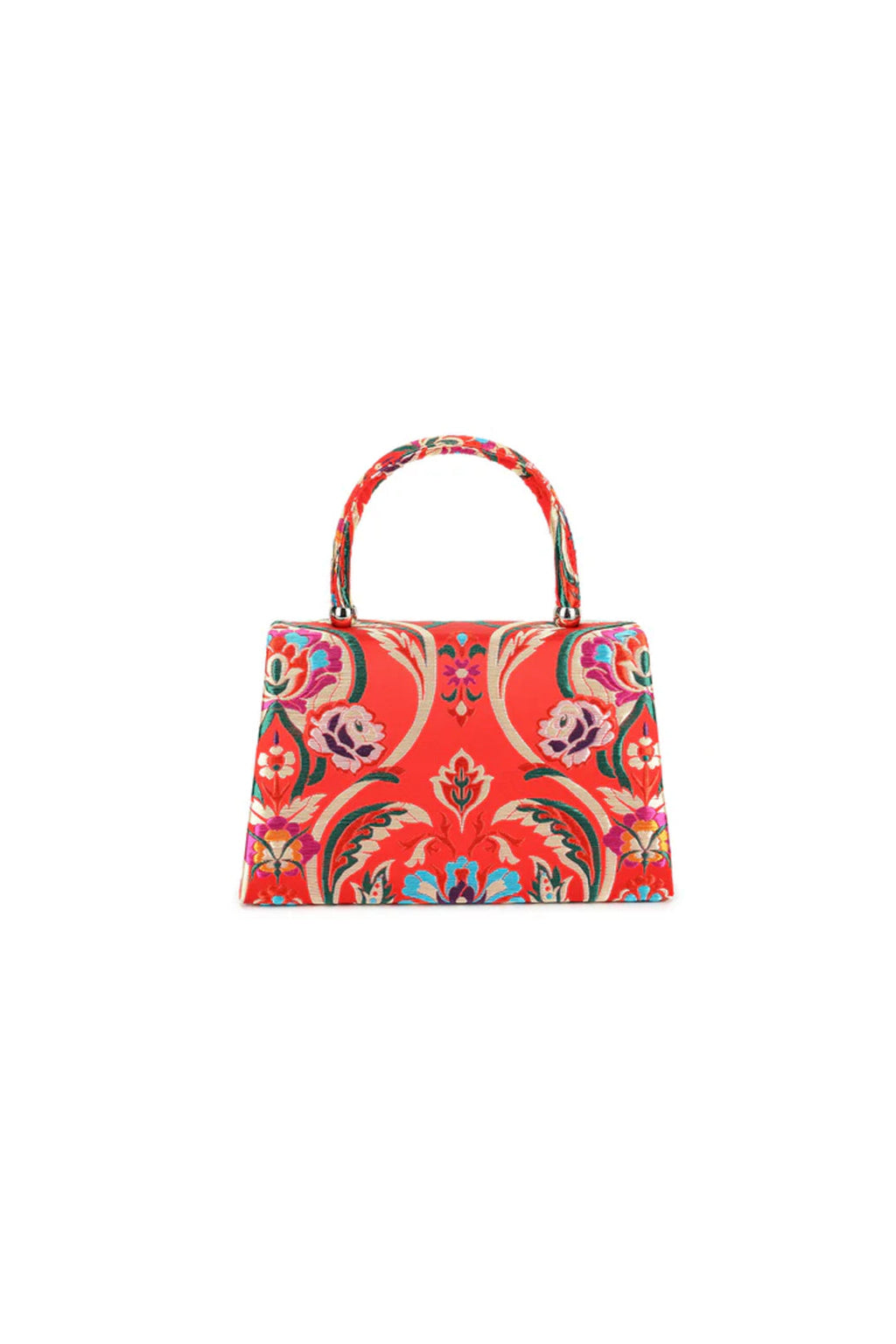 Red Floral Satin Small Top Handle Bag-2