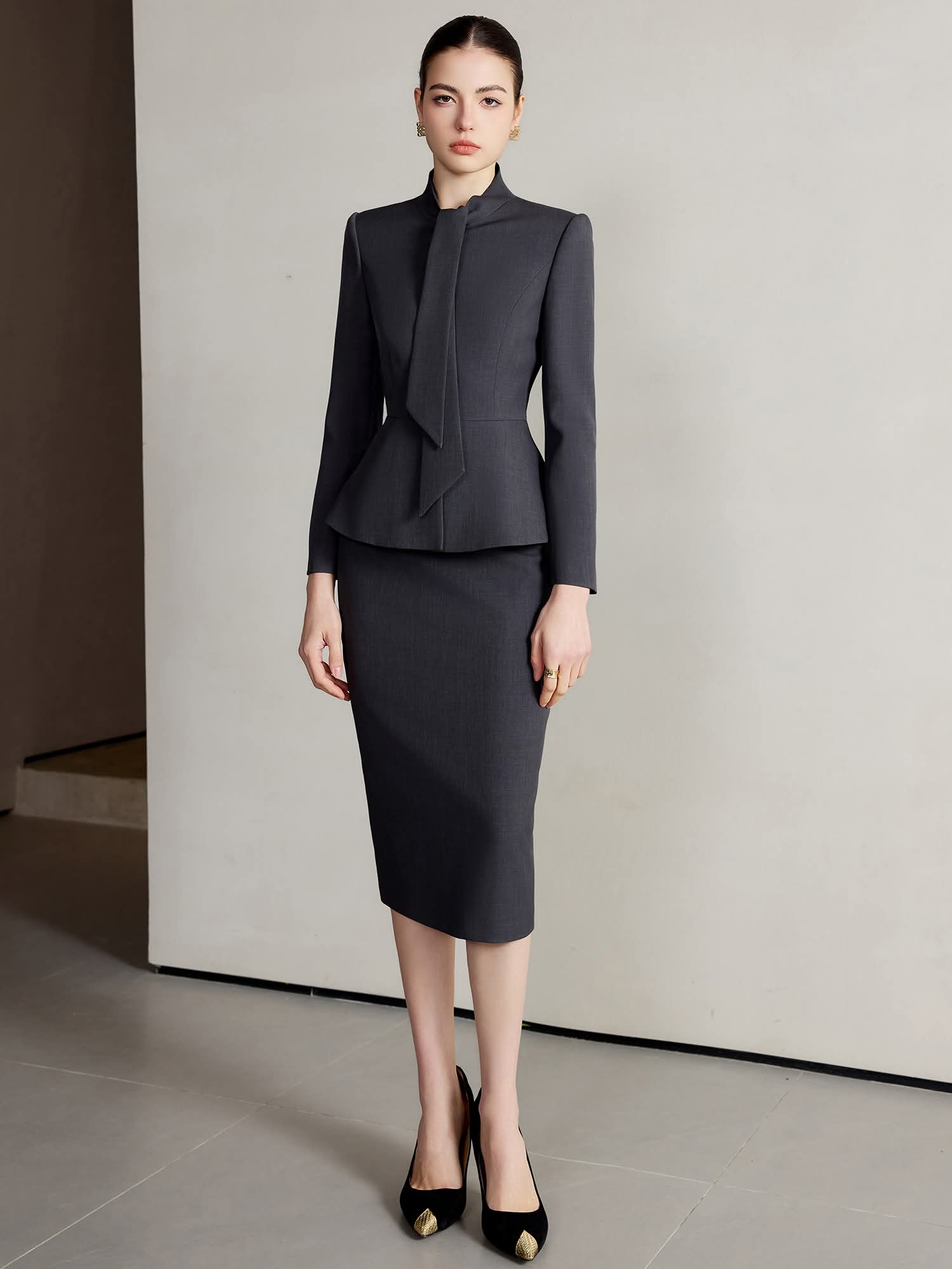 The Noire Élise Tie Detail Skirt Suit