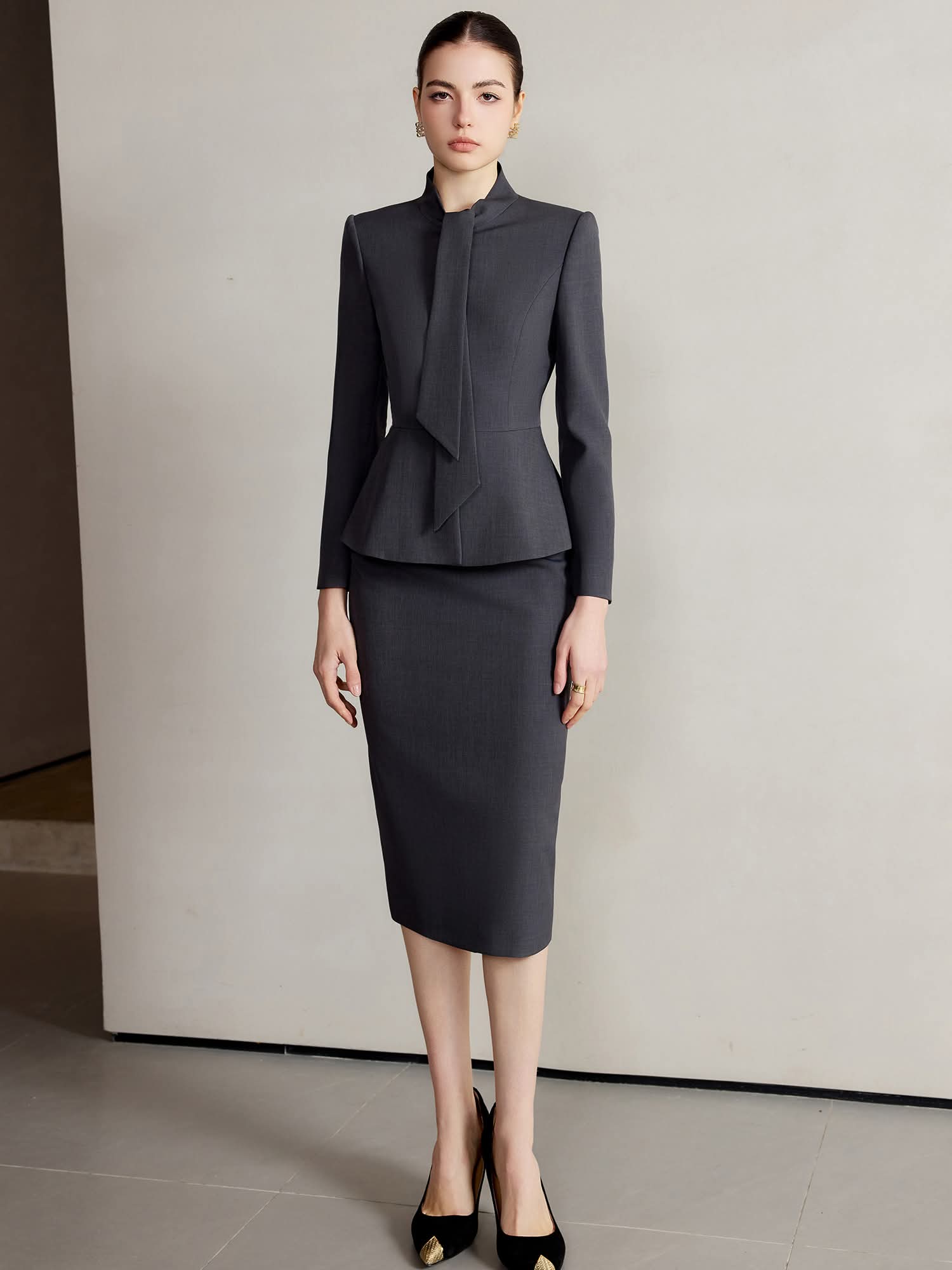 The Noire Élise Tie Detail Skirt Suit