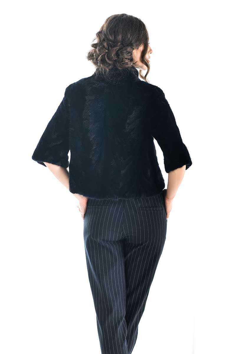 Navy Blue Genuine Mink Fur Jacket