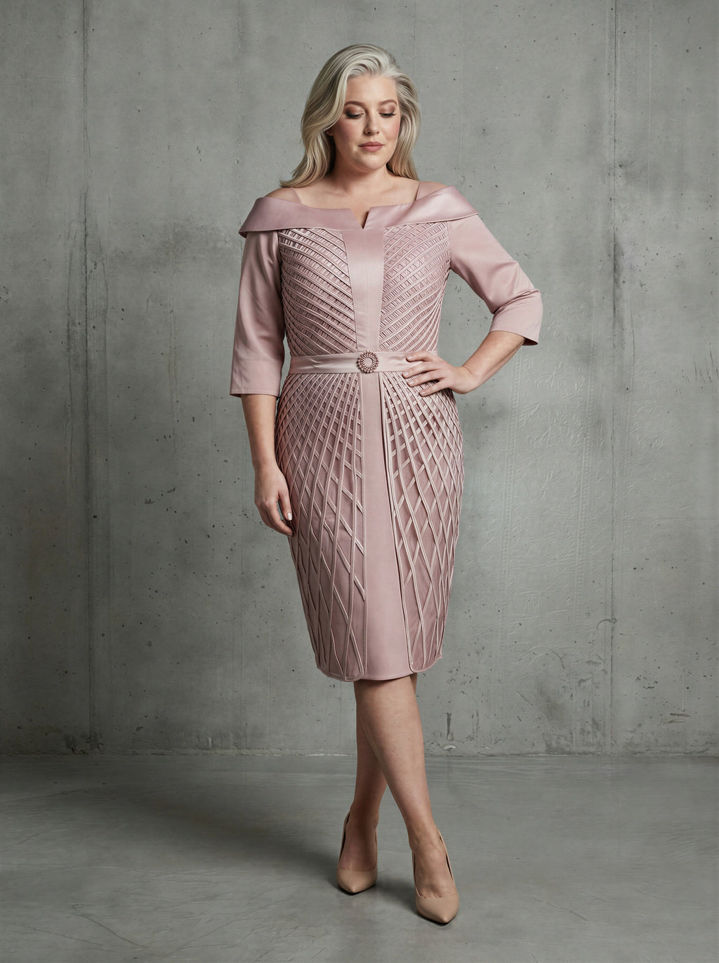 Off-shoulder weave detail overlay dress