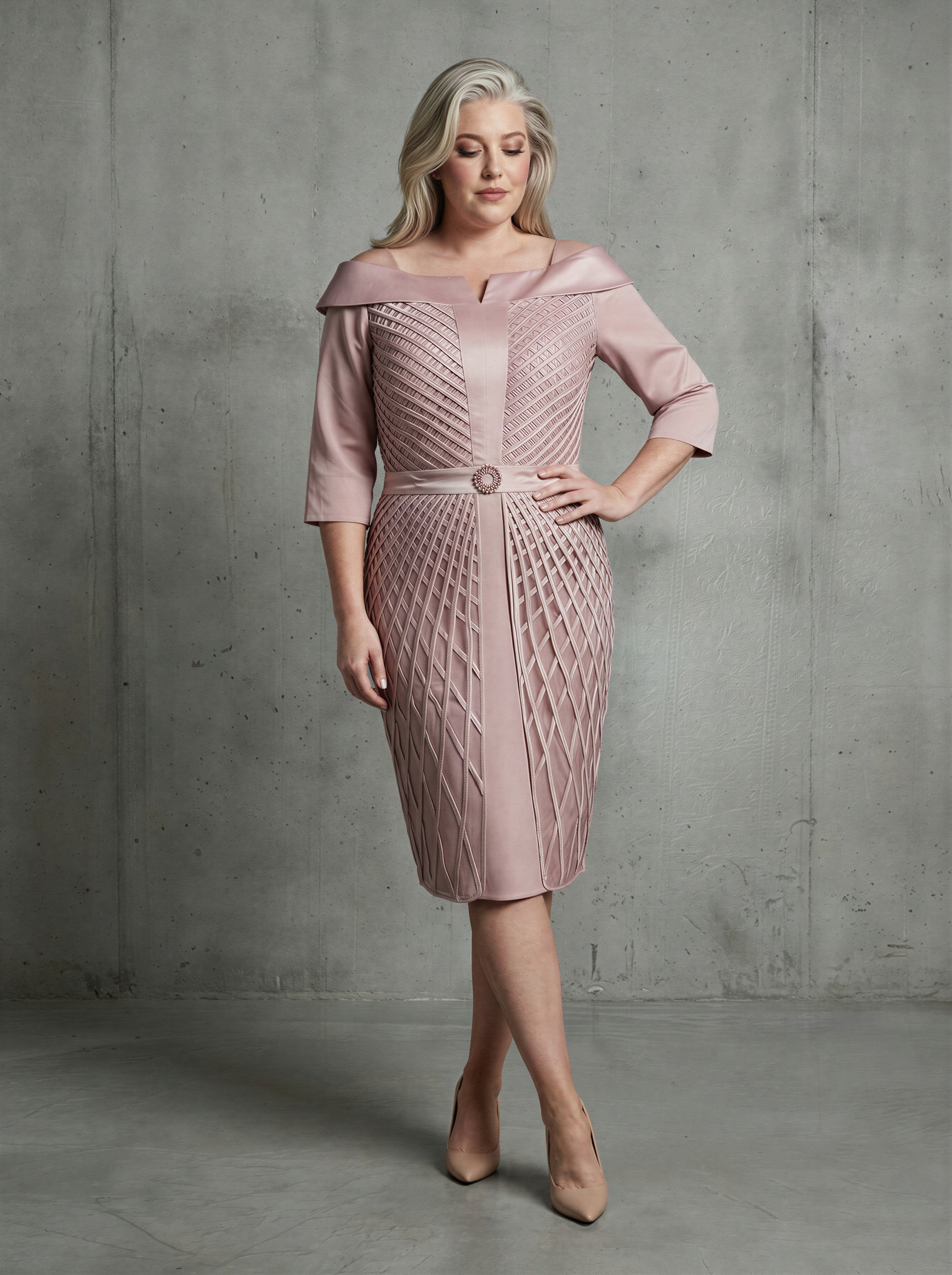 Off-shoulder weave detail overlay dress