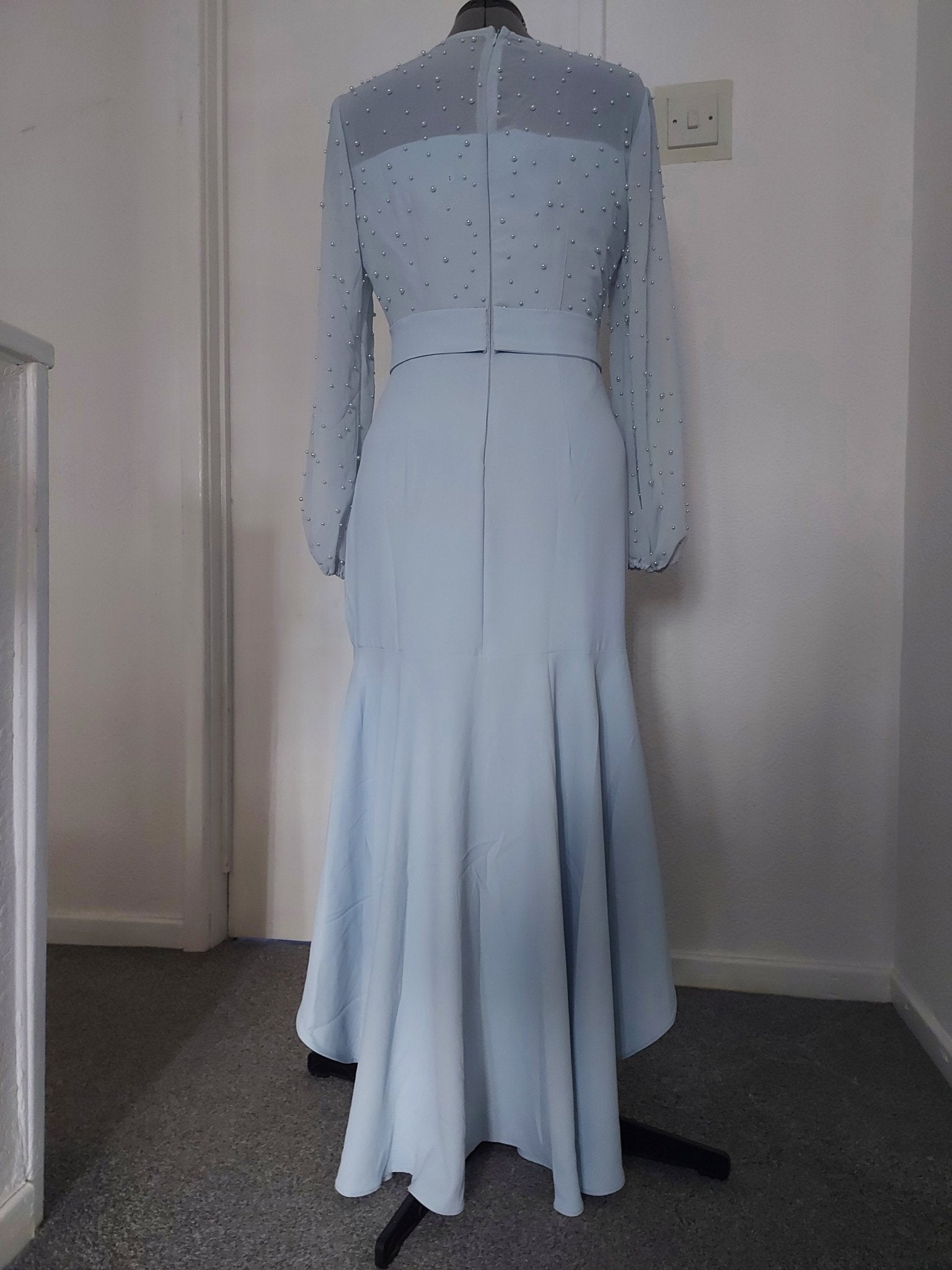 The mermaid ball sleeves pearls embellished mother of the bride dress - light grey-6