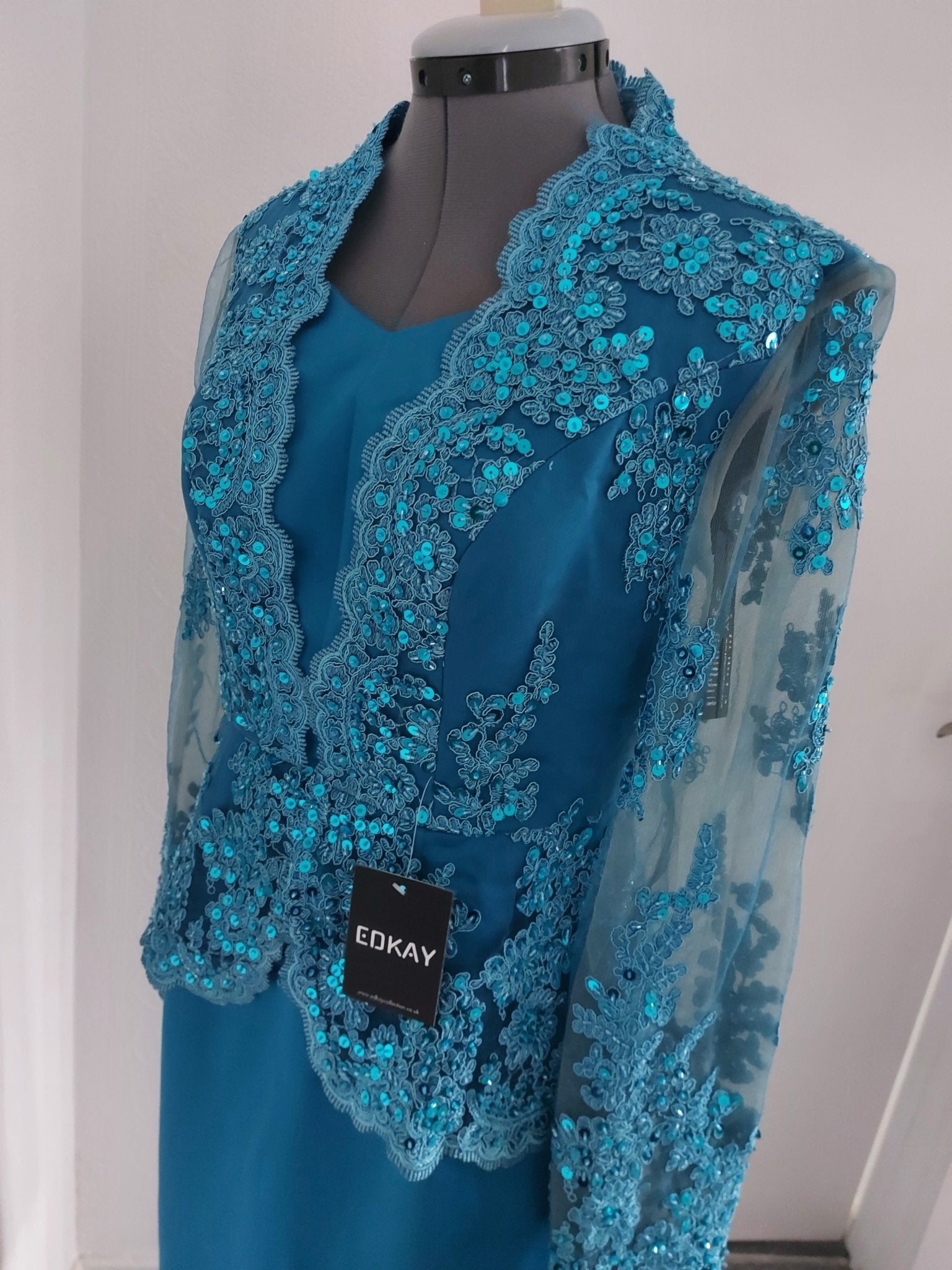 Blue Long Sleeve V-Neck Peplum Pencil Bride Dress-2