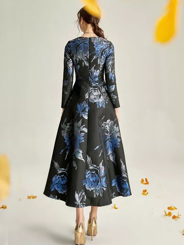 The dark blue jacquard formal mum dress