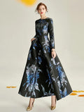 The dark blue jacquard formal mum dress