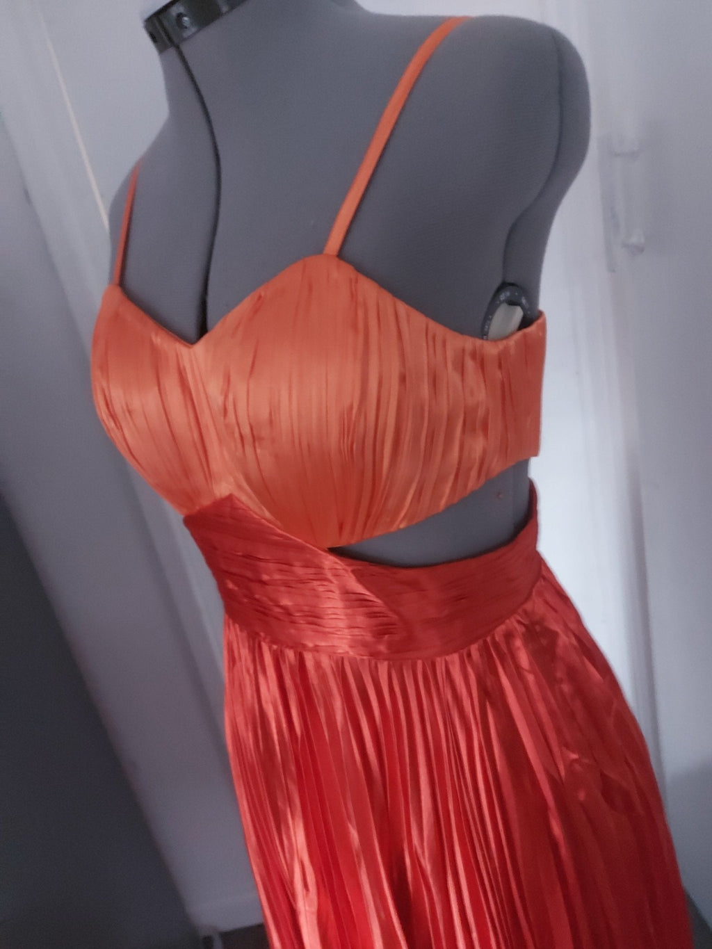 Orange Pleated Cut-Out Maxi Dress