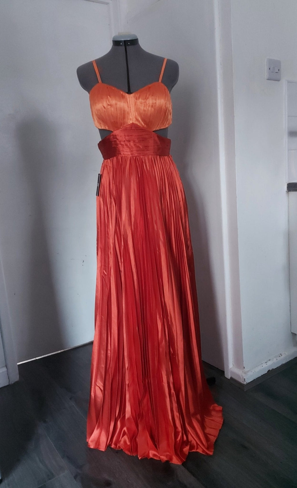 Orange Pleated Cut-Out Maxi Dress