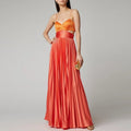 Orange Pleated Cut-Out Maxi Dress