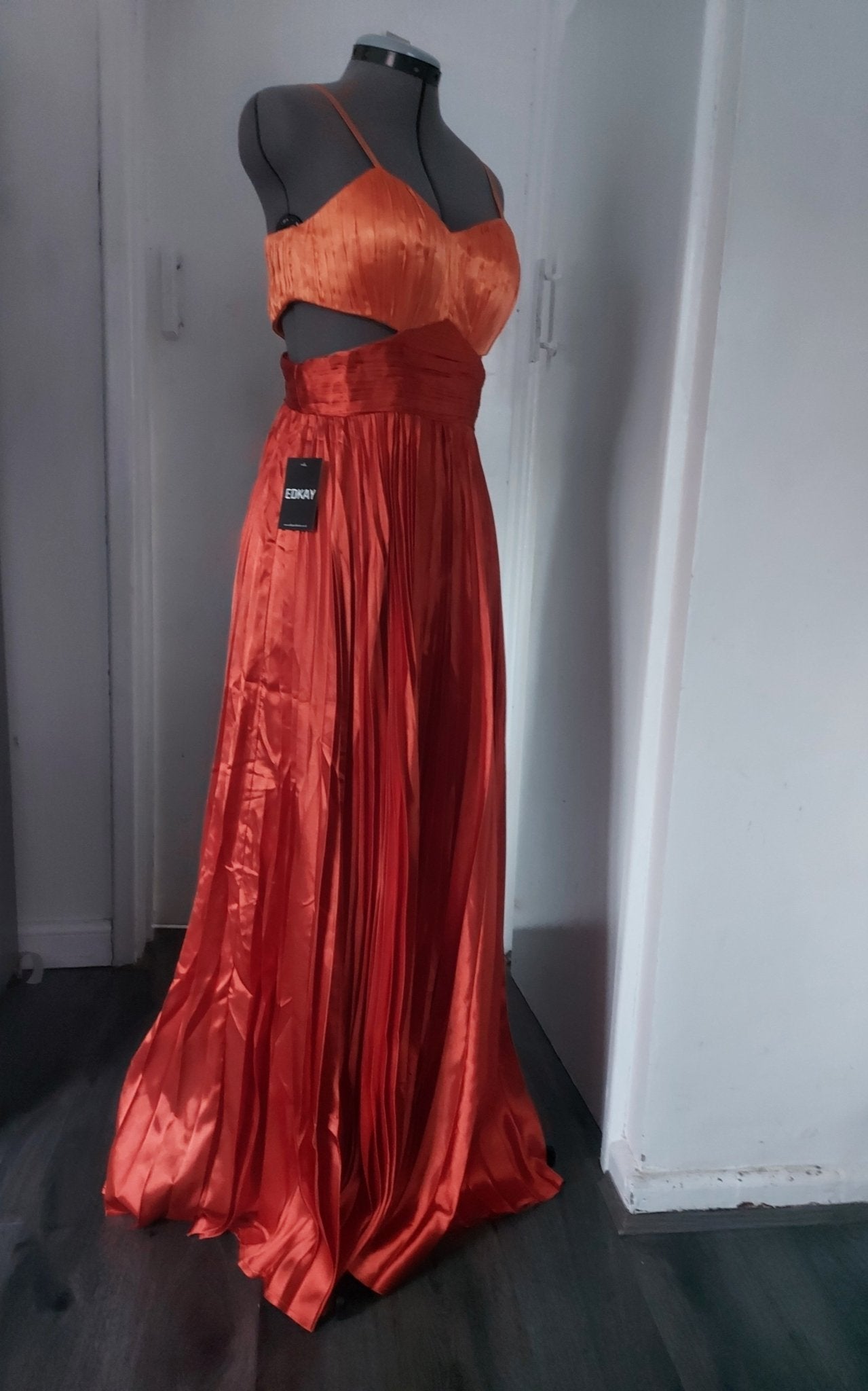 Orange Pleated Cut-Out Maxi Dress