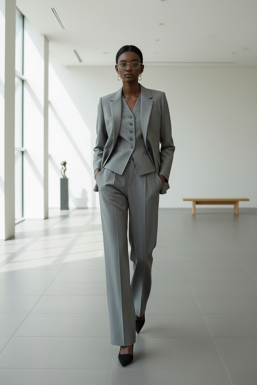Modern 3-Piece Power Suit in Medium Grey