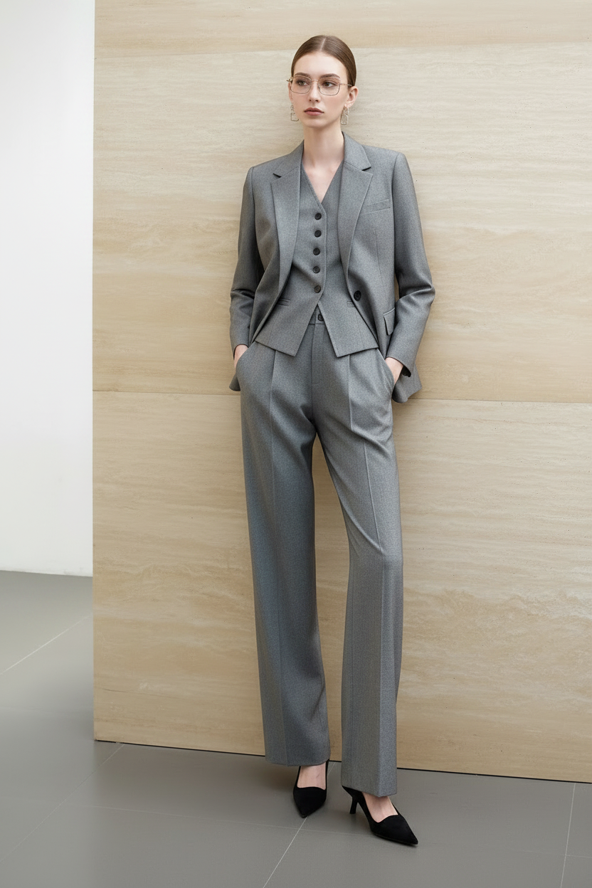 Modern 3-Piece Power Suit in Medium Grey
