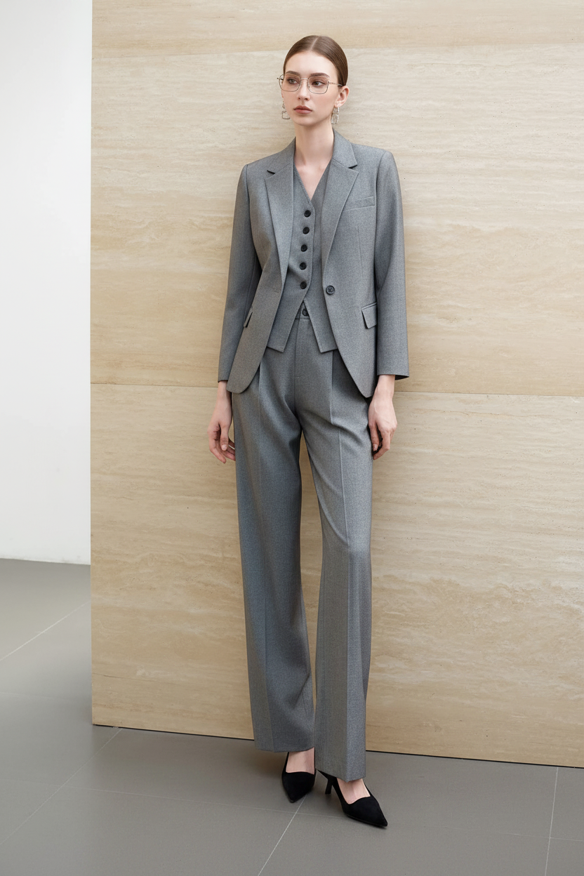 Modern 3-Piece Power Suit in Medium Grey